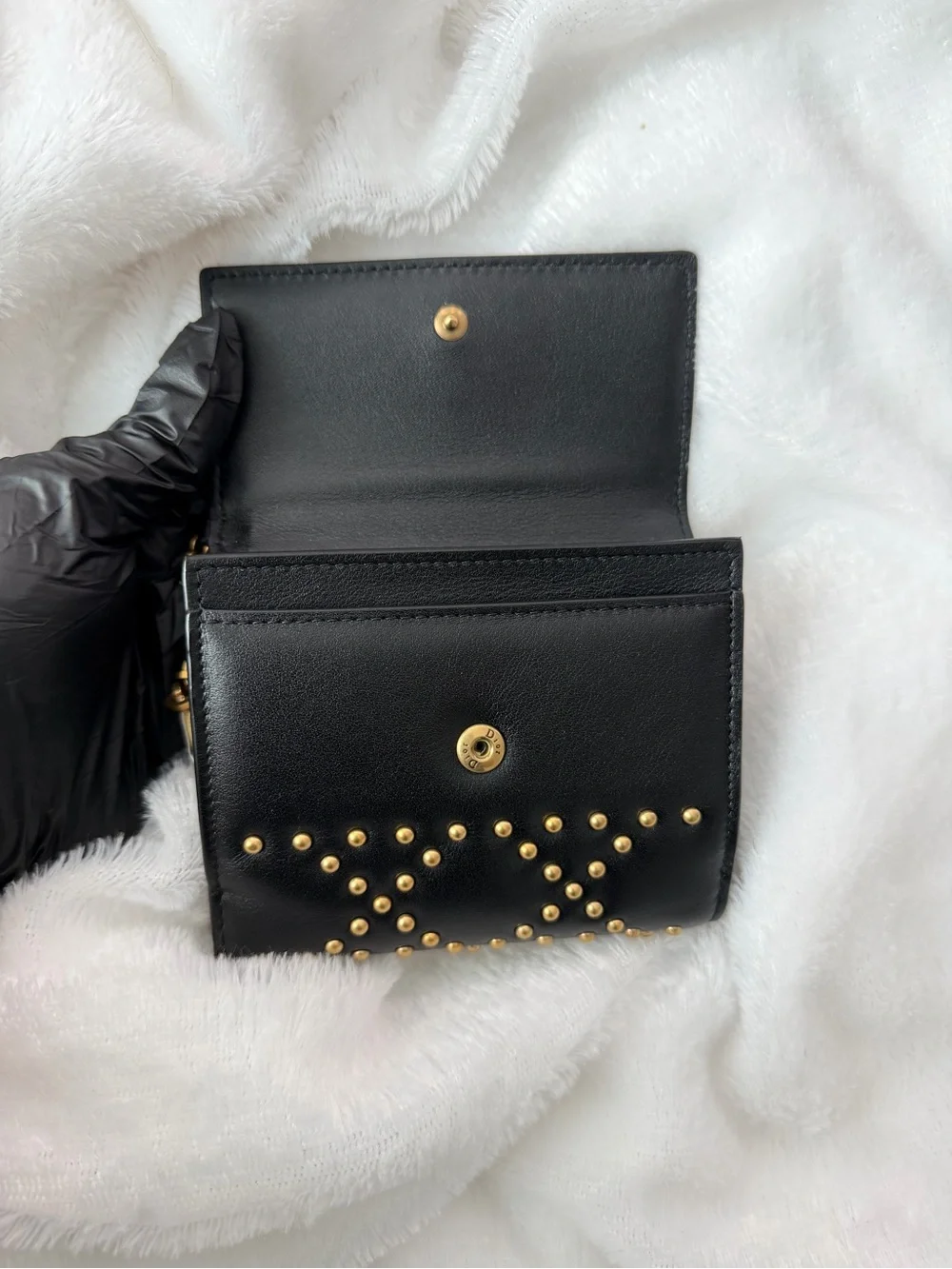 Authentic Christian Dior Lady Dior wallet studded zip around leather wallet